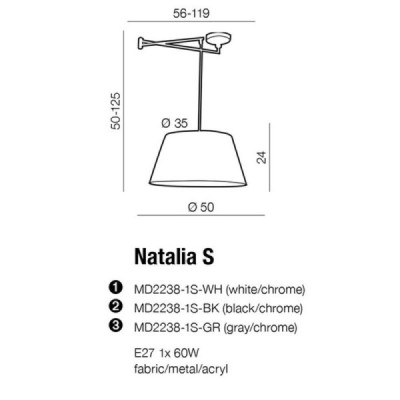 Azzardo Natalia S - lampa wisząca na wysięgniku - strefalamp.pl