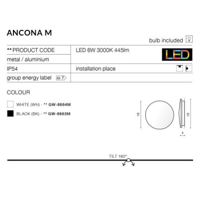 Azzardo Ancona - kinkiet led z IP54