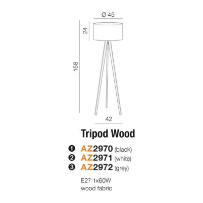 Azzardo Tripod Wood lampa podłogowa jednopunktowa