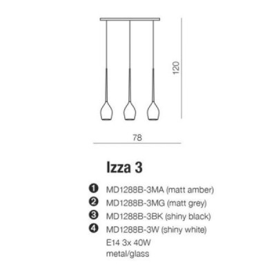 Azzardo Izza 3 - lampa wisząca na listwie